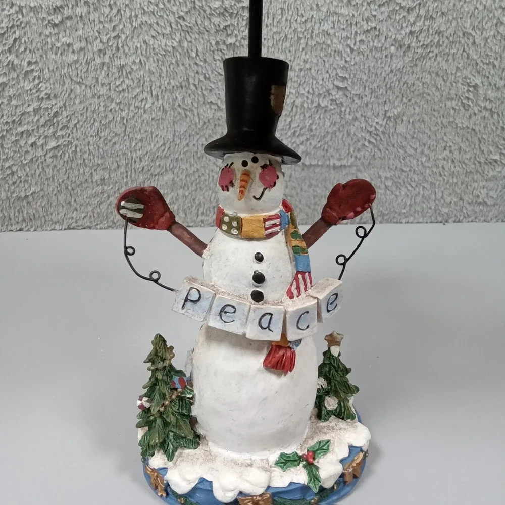 Snowman Peace Candle Holder Lamp Blue Snowflake Metal‎ Shade Winter Decor 11